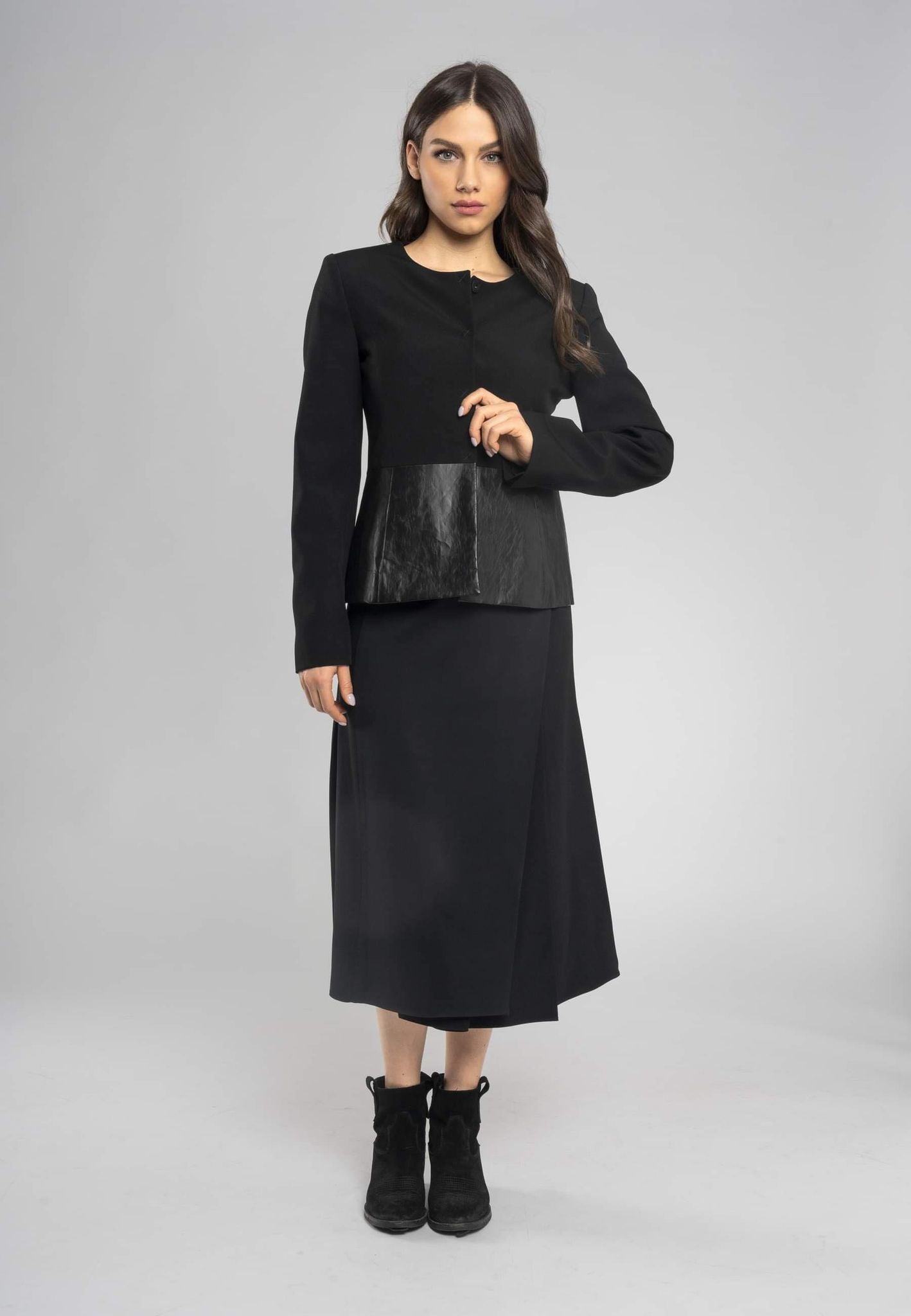 Masha Black a Line Split Midi Skirt