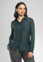 Vera Dark Green Italian Soft Silk Shirt - Classic, Elegant, and Versatile for Any Occasion