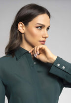 Vera Dark Green Italian Soft Silk Shirt - Classic, Elegant, and Versatile for Any Occasion