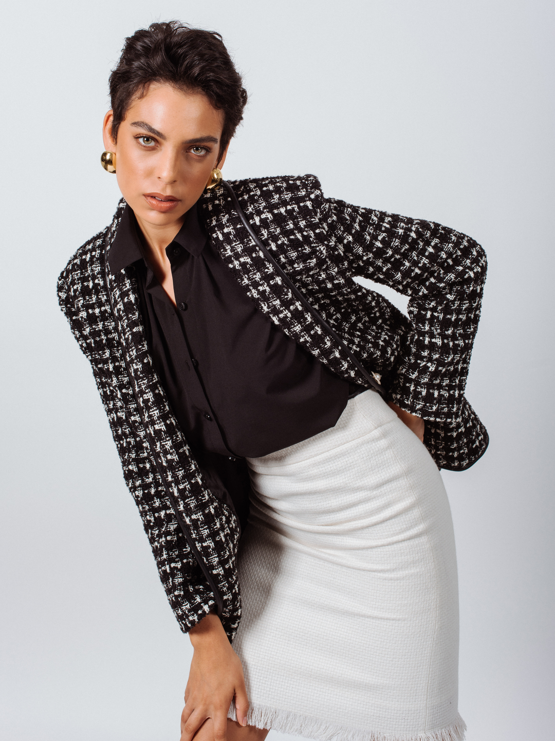 Power Woman Black & White Tweed Checkers Jacket