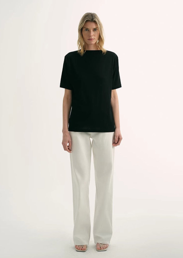 Loose Fit Cashmere Round Neck Short Sleeve Top 'Soft Cloud'