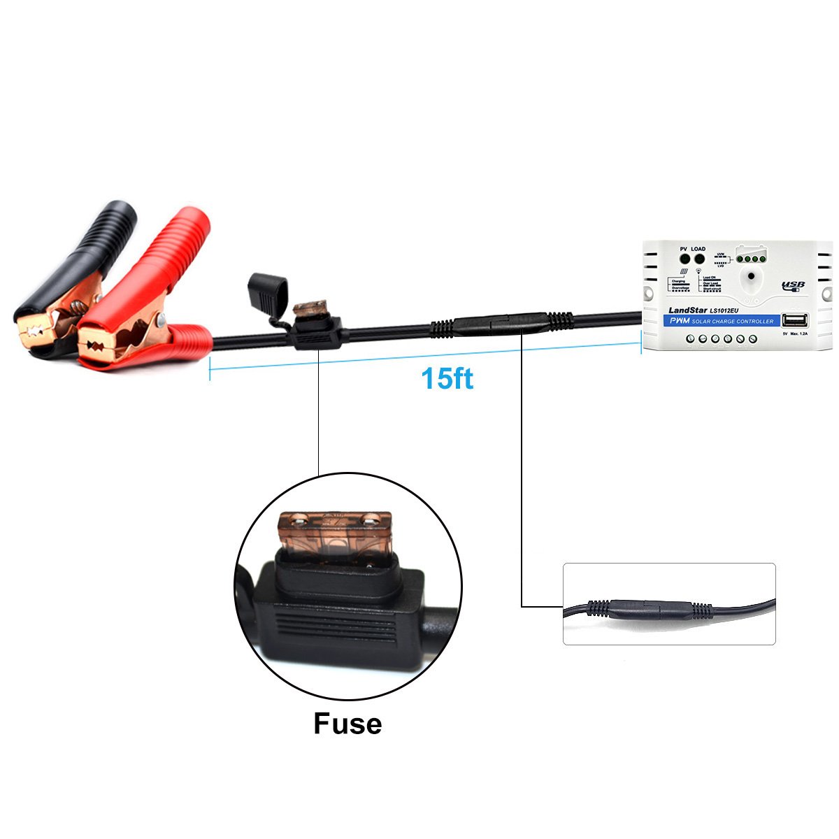 50W 12V Solar Charger Kit 10A Charge Controller with Alligator Clips