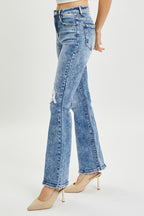 Acid Wash Full Size High Rise Distressed Flare Jeans