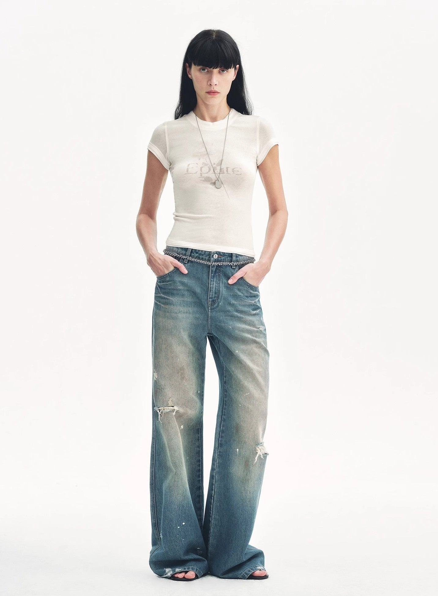 Tencel Acetate Fake Two-Piece Slim Fit Straight Shoulder T-Shirt 'Memory Navigation'