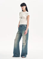 Tencel Acetate Fake Two-Piece Slim Fit Straight Shoulder T-Shirt 'Memory Navigation'