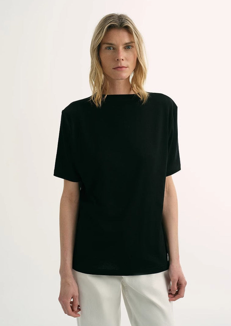 Loose Fit Cashmere Round Neck Short Sleeve Top 'Soft Cloud'