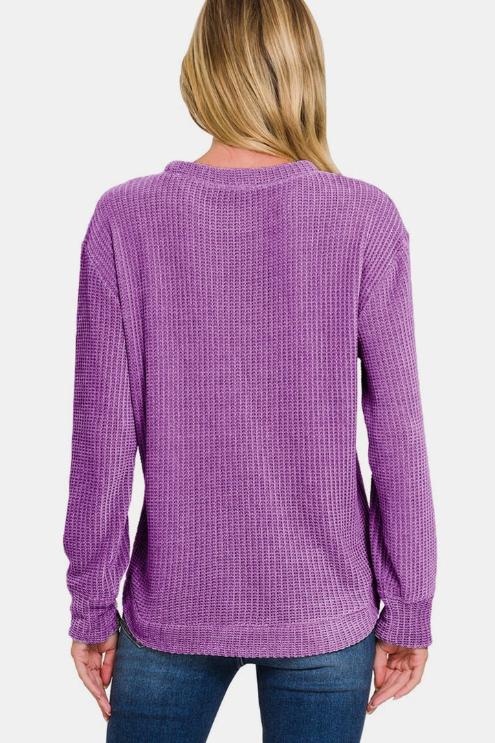 Violet Chenille Waffle Round Neck Sweater