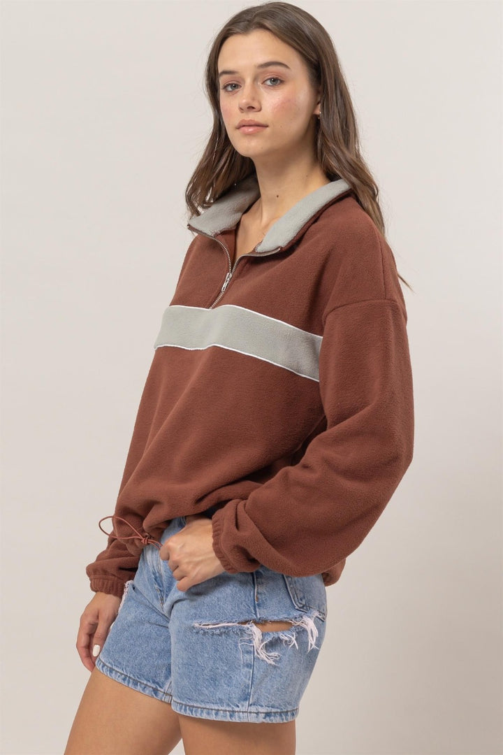 Fleece Color Block Half Zip Sweatshirt