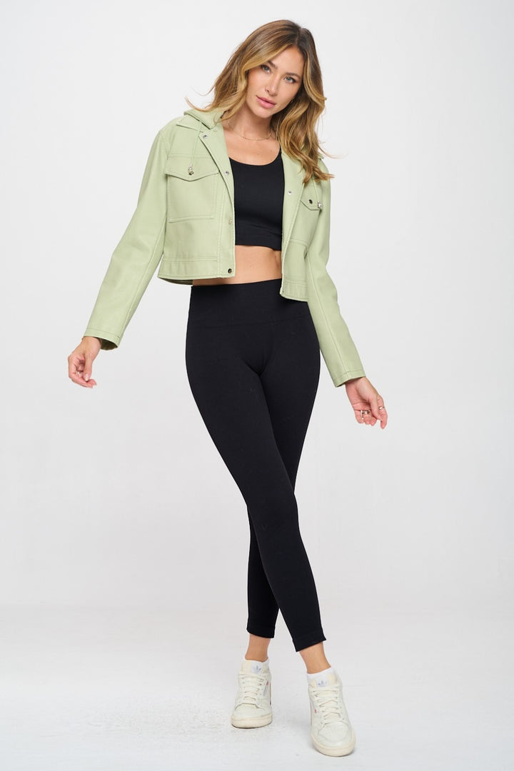 Snap Down Cropped Hooded Jacket Mint