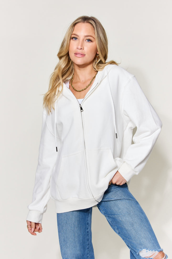 NOT IN THE MOOD Graphic Zip-Up Hoodie with Pockets