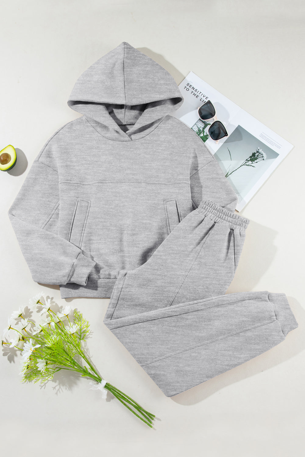 Hoodie and Pants Active Outfit Set Light Grey