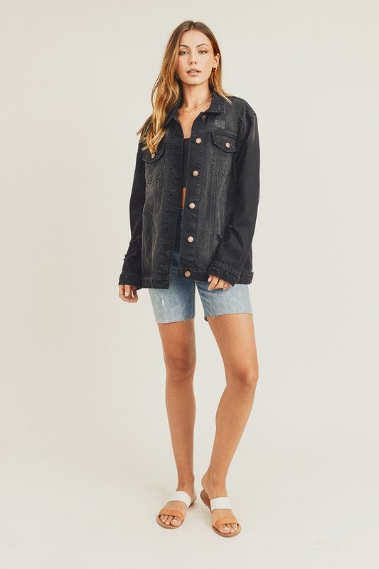 Risen Distressed Long Sleeve Denim Jacket