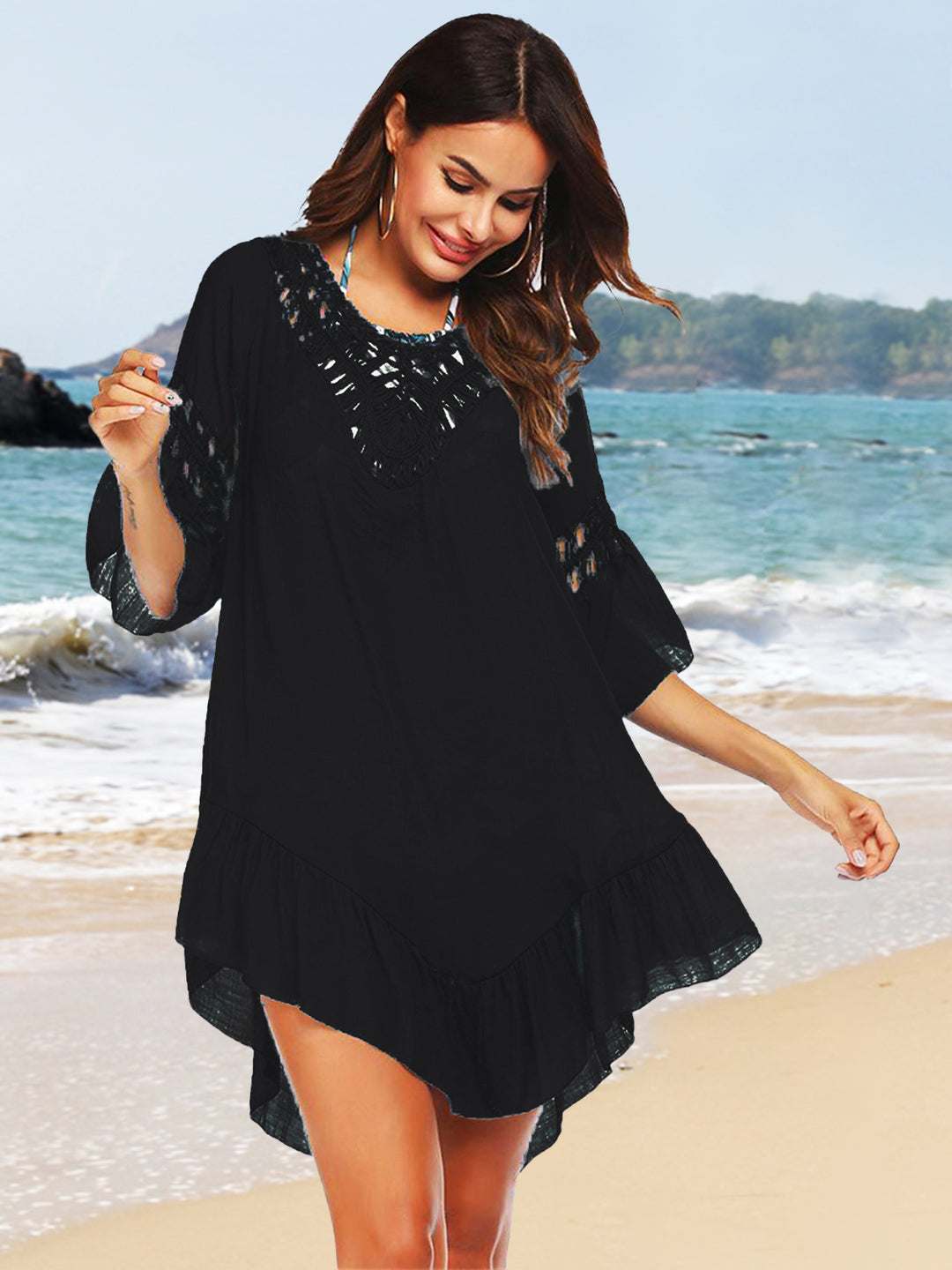 Backless Cutout 3/4 Sleeve Cover Up