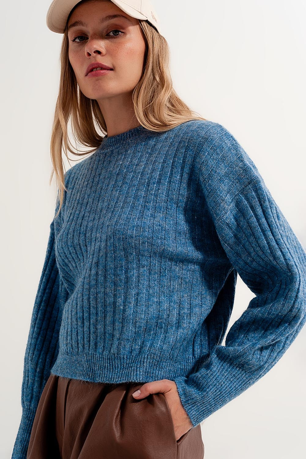 Boxy Chunky Stitch Sweater in Blue