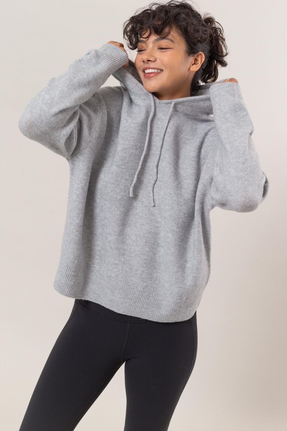 Gray Drawstring Long Sleeve Hooded Sweater