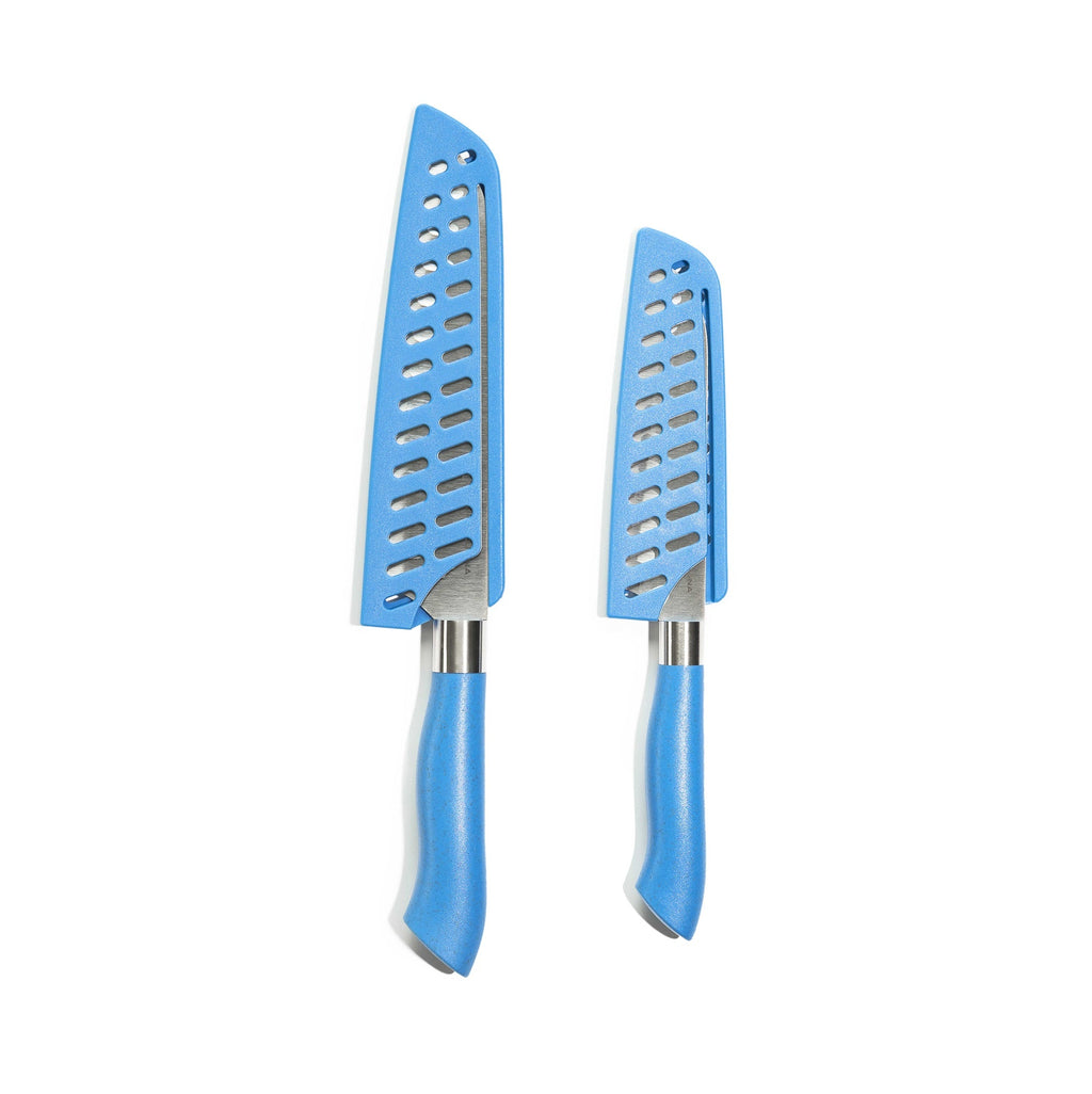 EcoCut 2-Piece Santoku Knife Set with Blade Guards | Blue