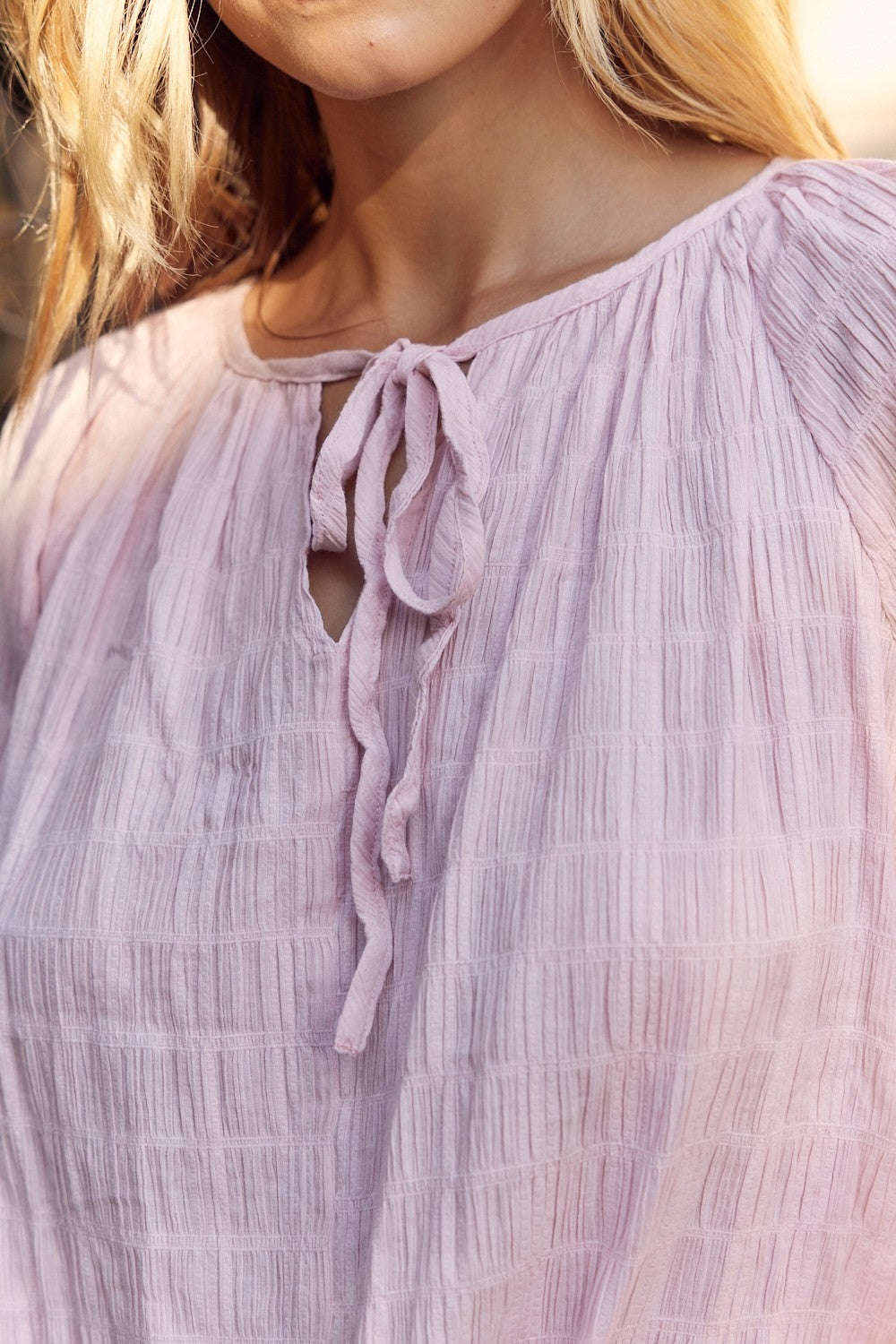 Dusty Pink Textured Tie Neck Blouse