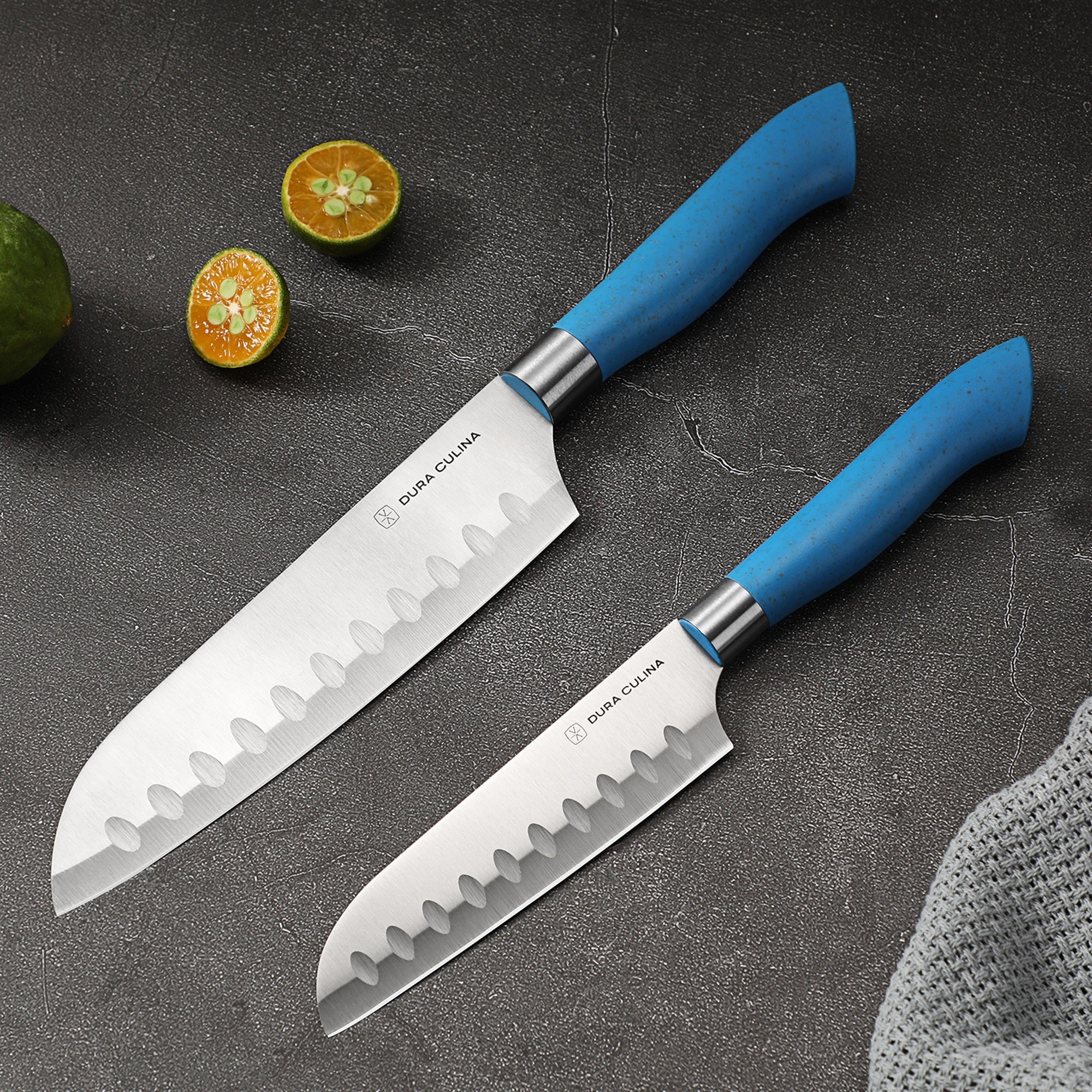 EcoCut 2-Piece Santoku Knife Set with Blade Guards | Blue