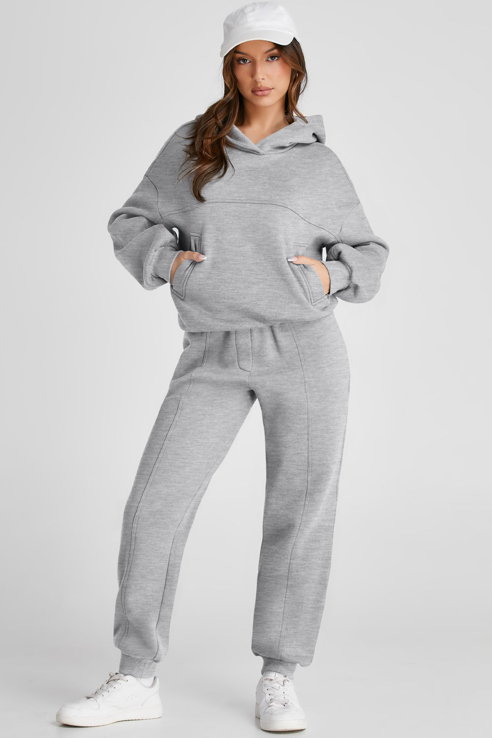 Hoodie and Pants Active Outfit Set Light Grey