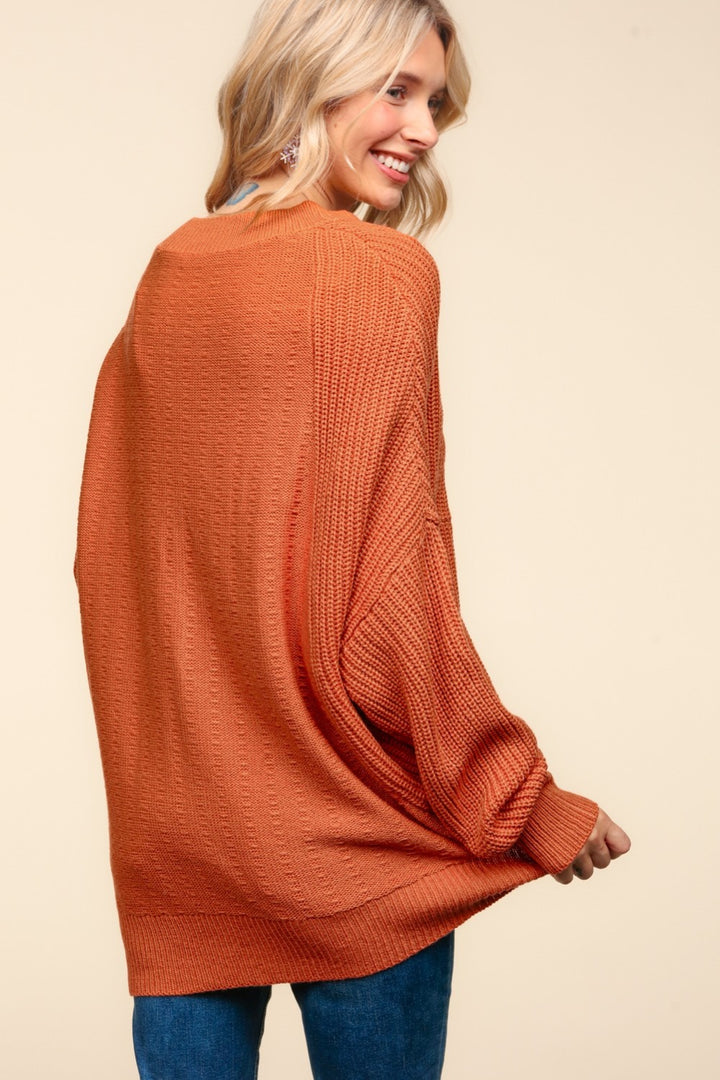 Pumpkin Orange Side Slit Texture Asymmetric Sweater