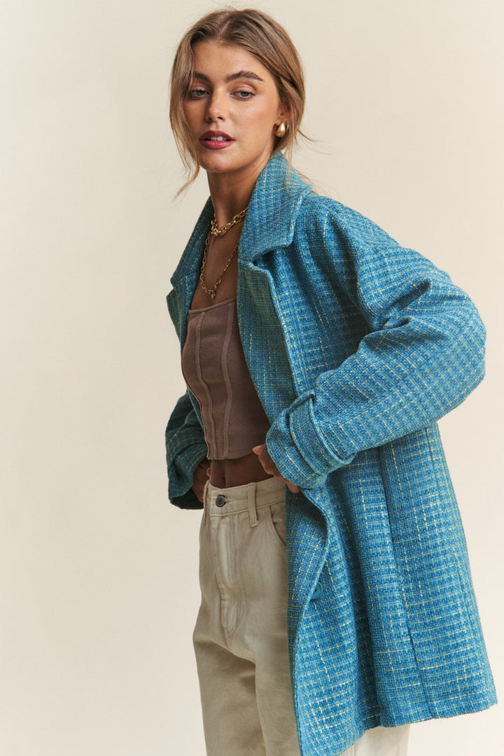 Tweed Double-Breasted Long Sleeve Coat