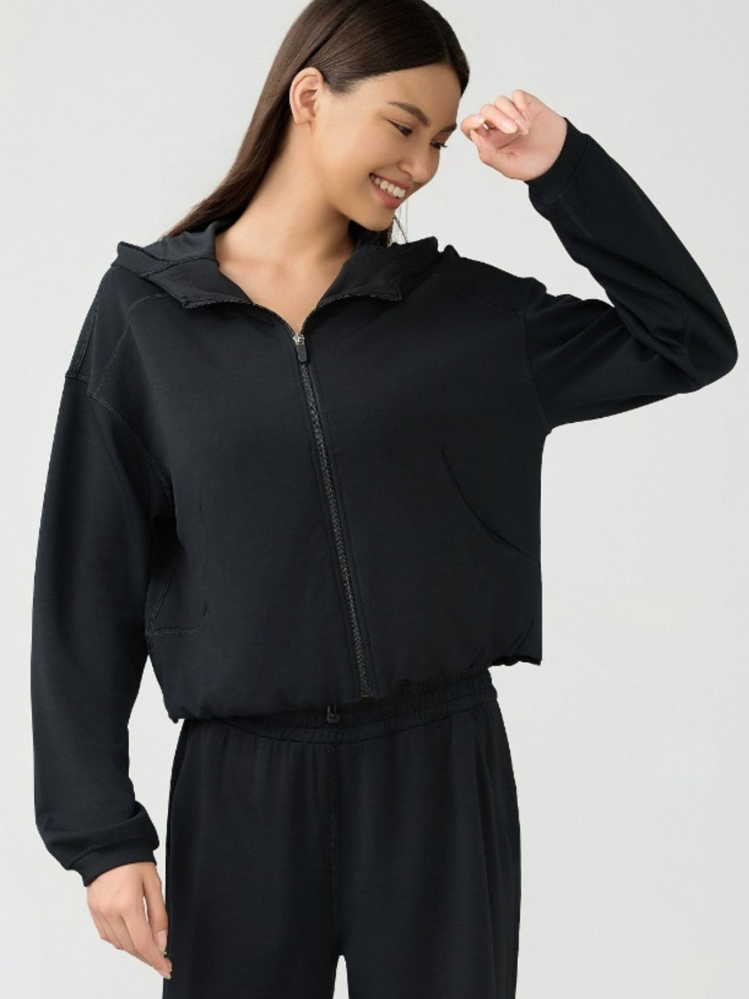 Zip Up Dropped Shouder Active Hoodie