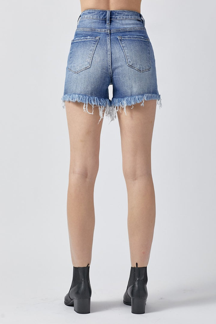 Raw Hem Asymmetrical Waist Denim Shorts