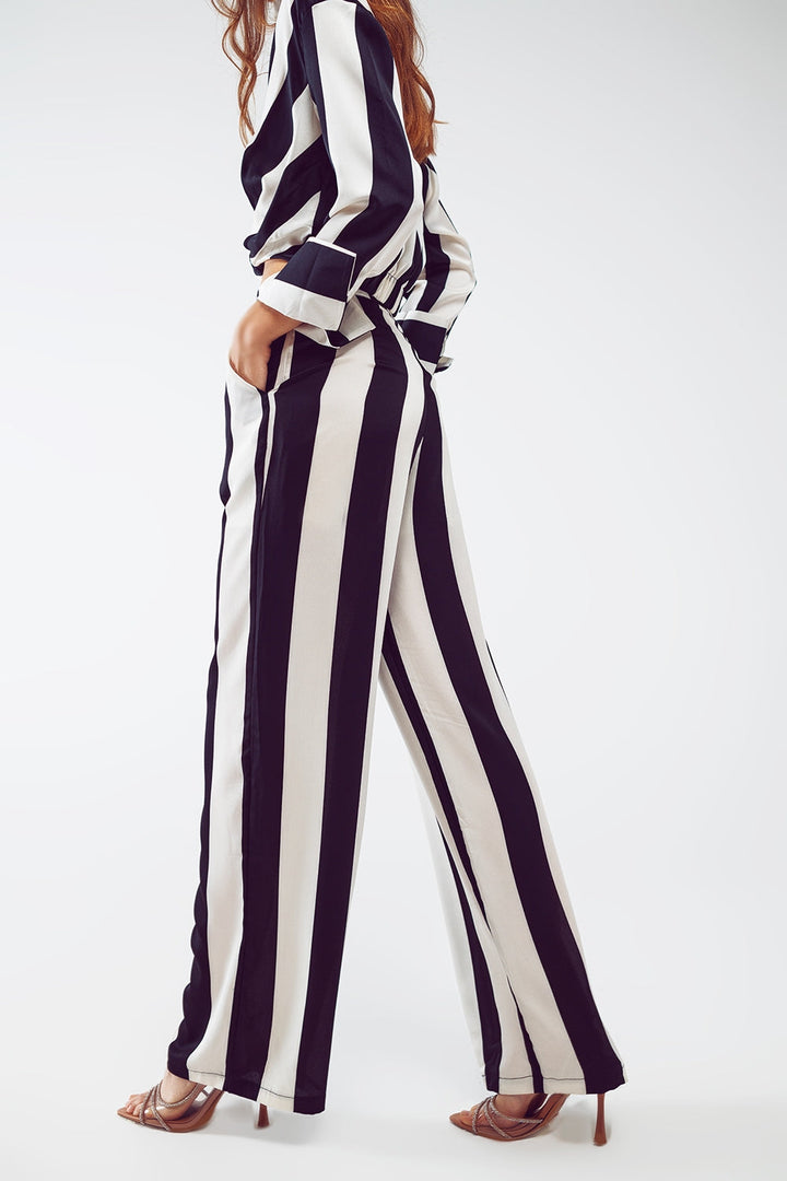 Straight Pants Stripe Design and Relaxed Fit in Black and White