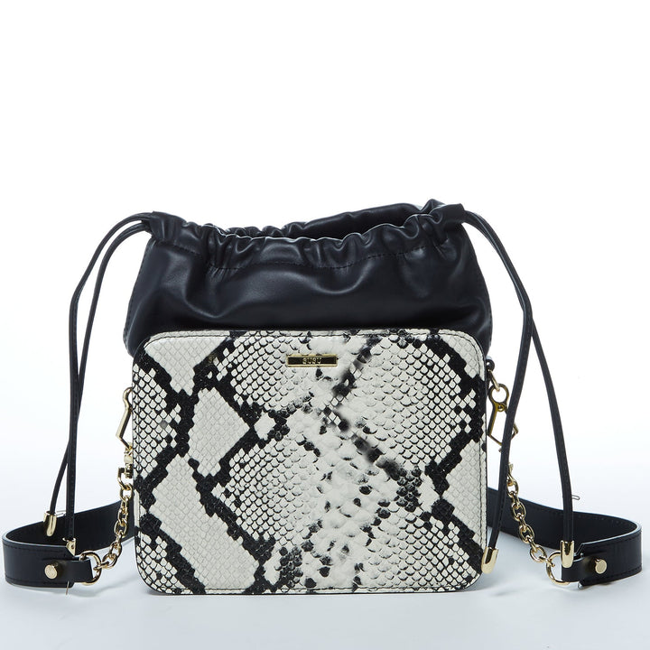 Patricia Black Leather Bucket Bag Snakeskin Design