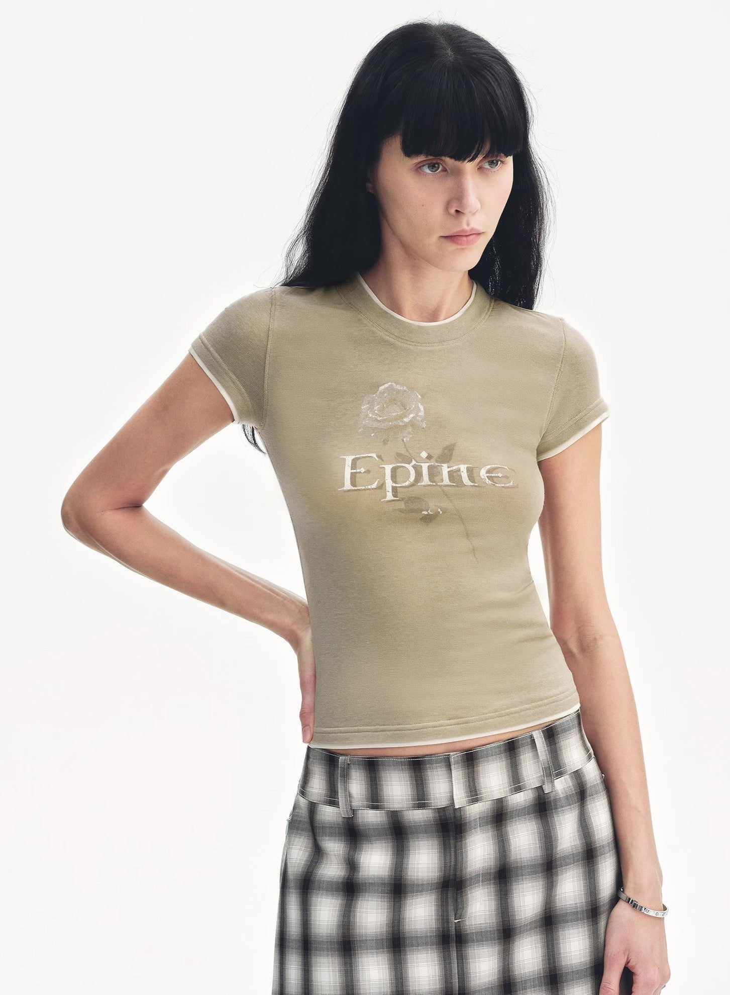 Tencel Acetate Fake Two-Piece Slim Fit Straight Shoulder T-Shirt 'Memory Navigation'