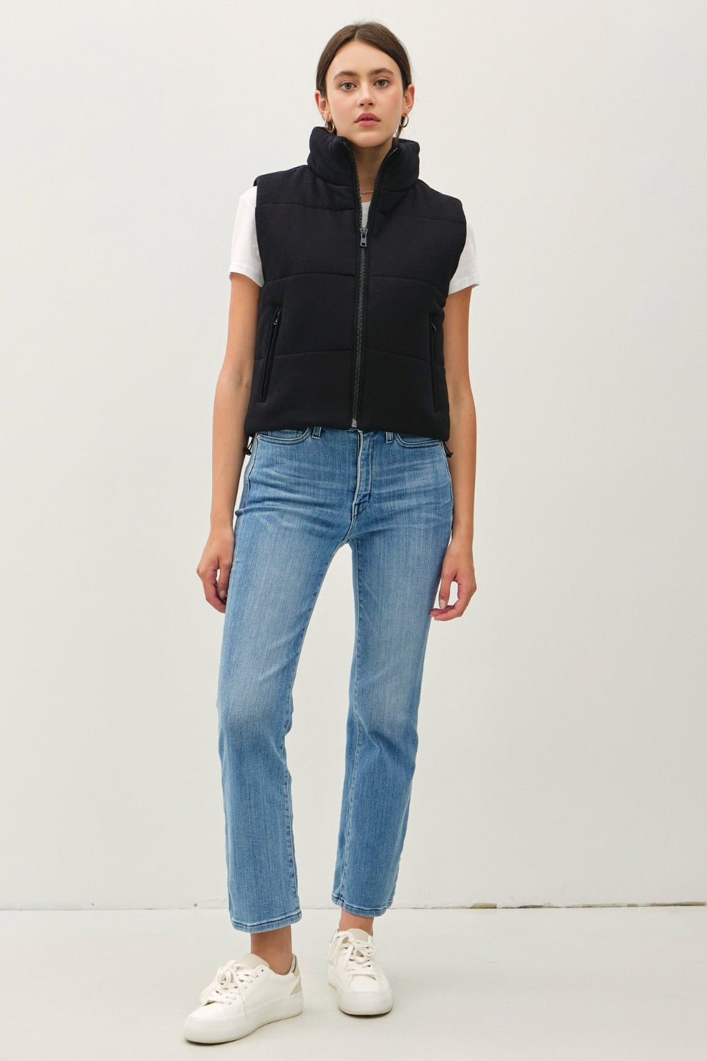 Zip Up Turtleneck Puffer Vest with Pockets