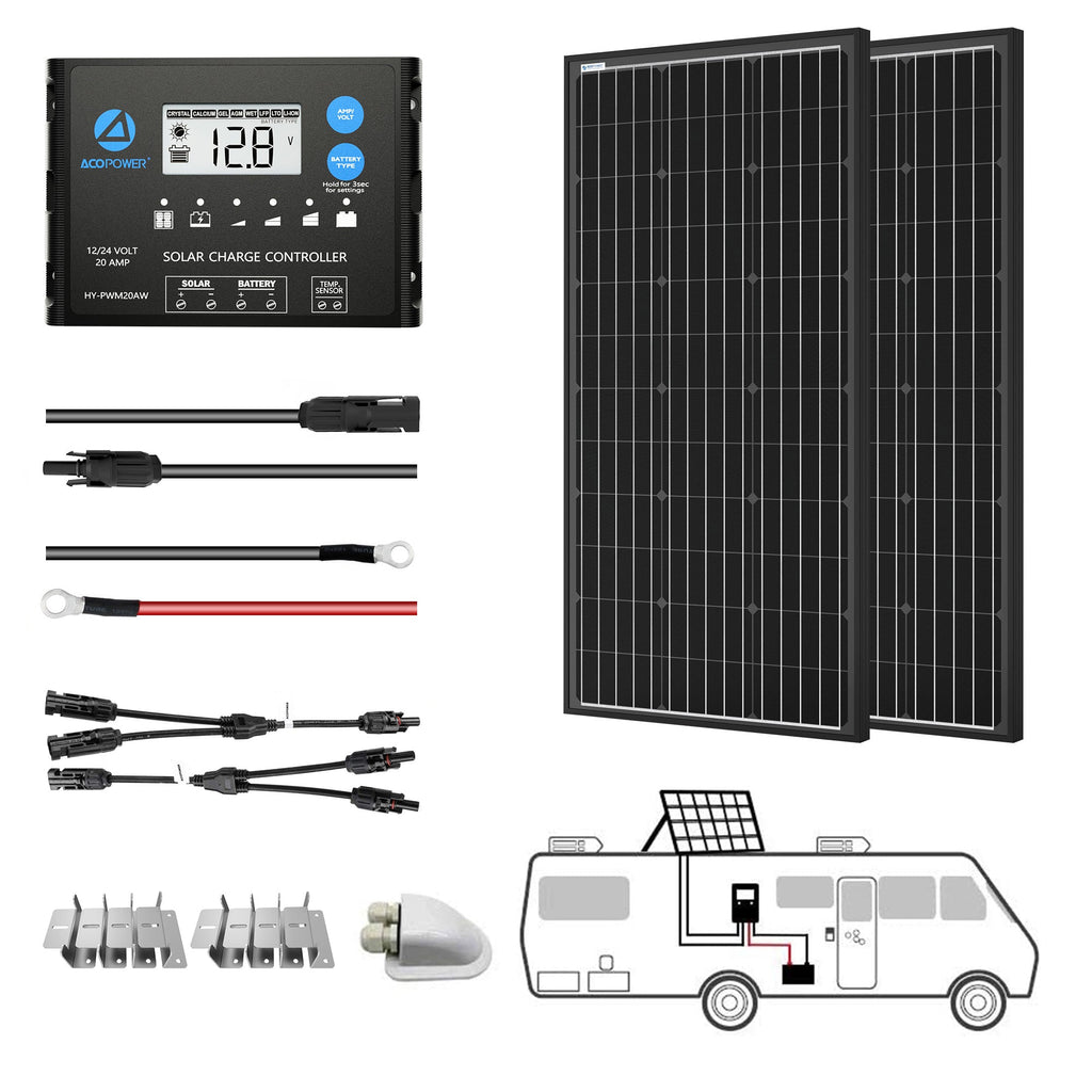 12V/24V 200W  Mono Solar RV Kits 20A PWM Charge Controller (2x100w 20A)