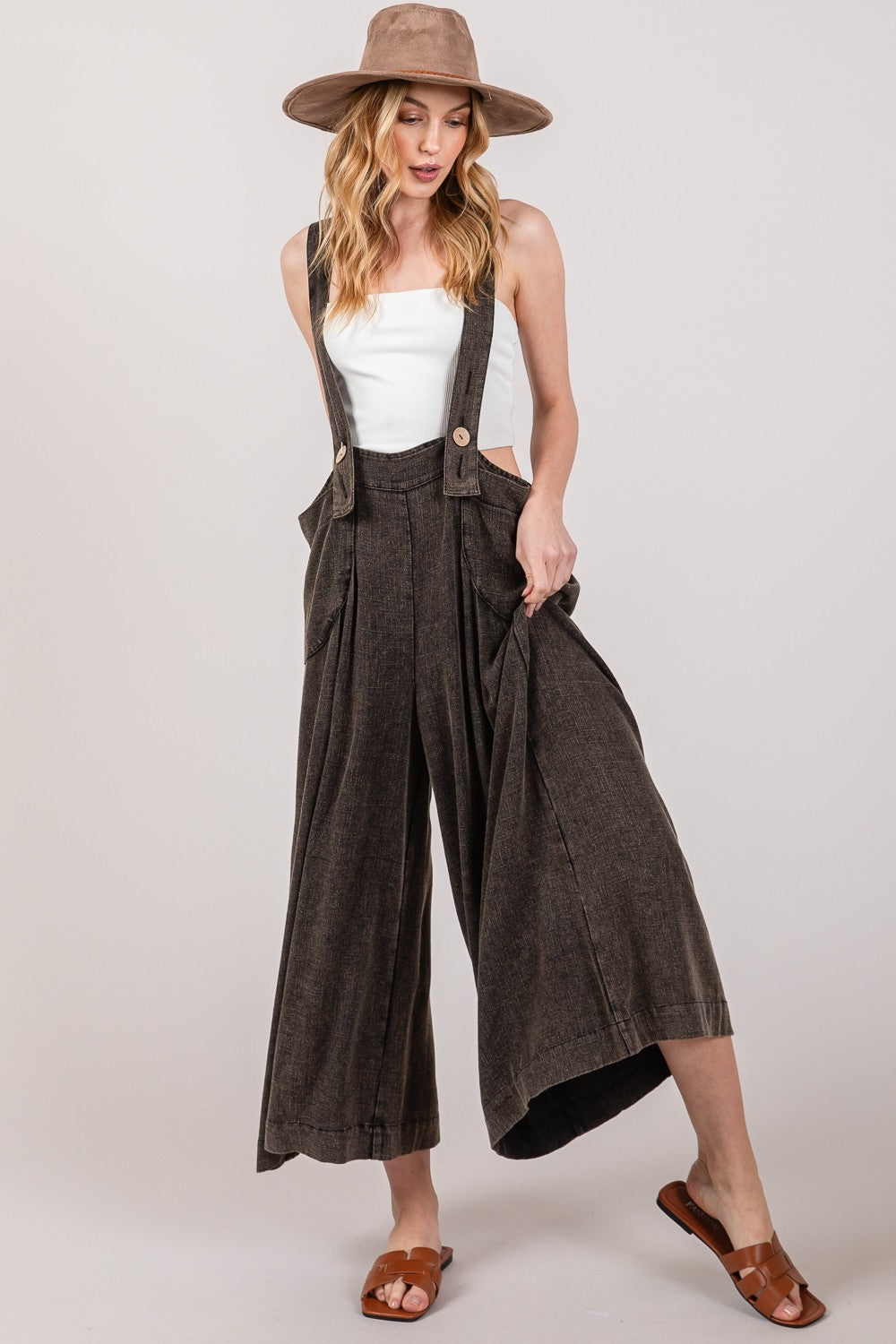 Black Wide Strap Wide Leg Overalls