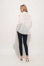White Eyelet Long Sleeve Button Down Shirt