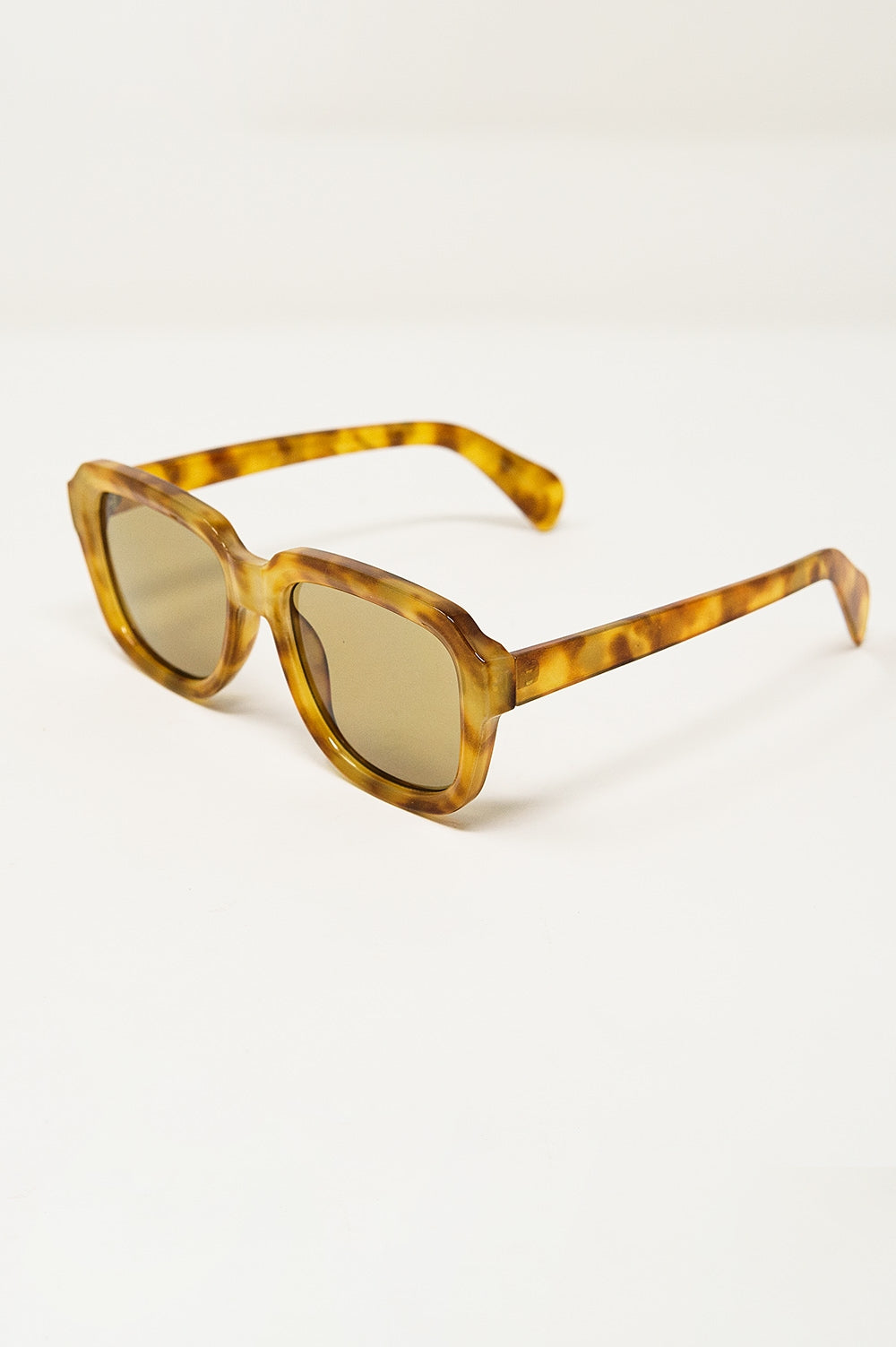 Chunky Square Sunglasses with Yellow Tinted Frame in Light Tortoise Shell