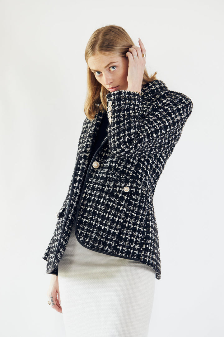 Power Woman Black & White Tweed Checkers Jacket