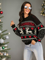 Christmas Element Round Neck Sweater Black