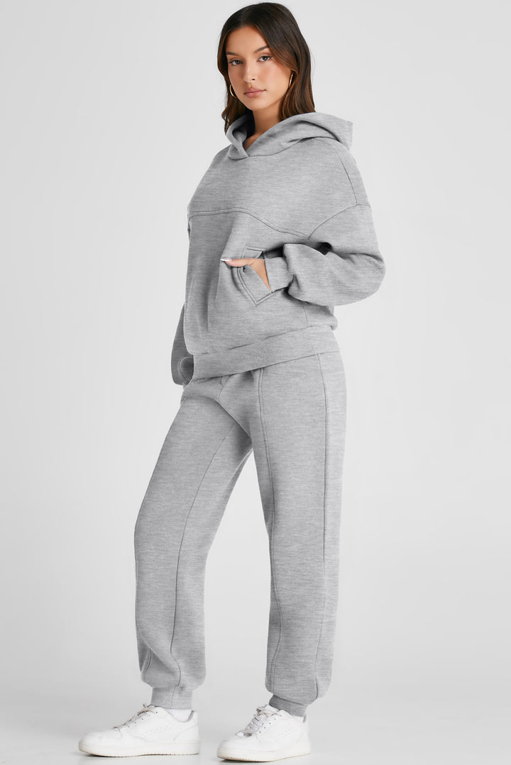 Hoodie and Pants Active Outfit Set Light Grey