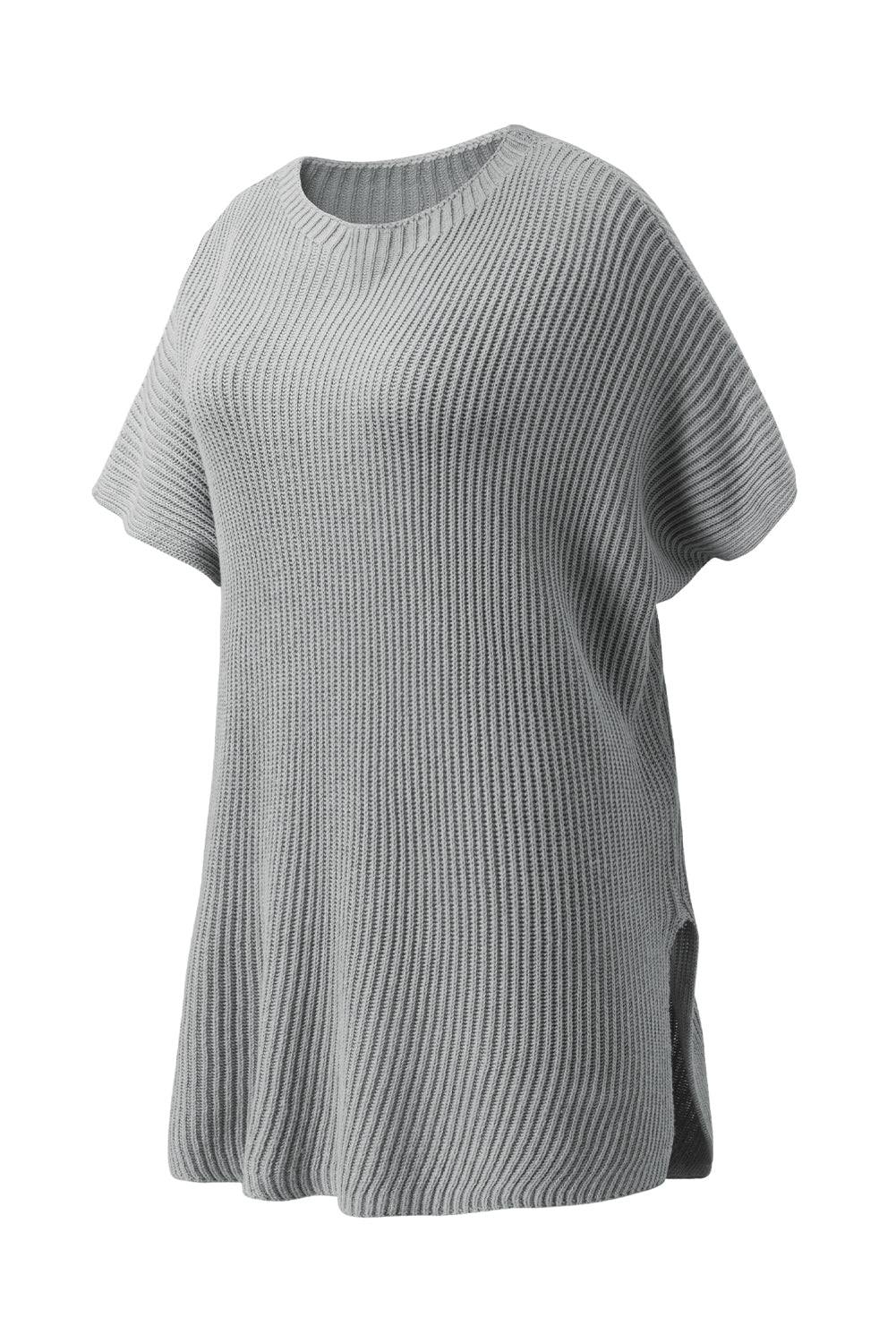 Slit Round Neck Short Sleeve Knit Top Gray