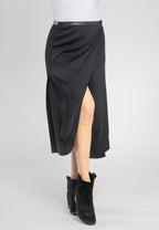 Masha Black a Line Split Midi Skirt