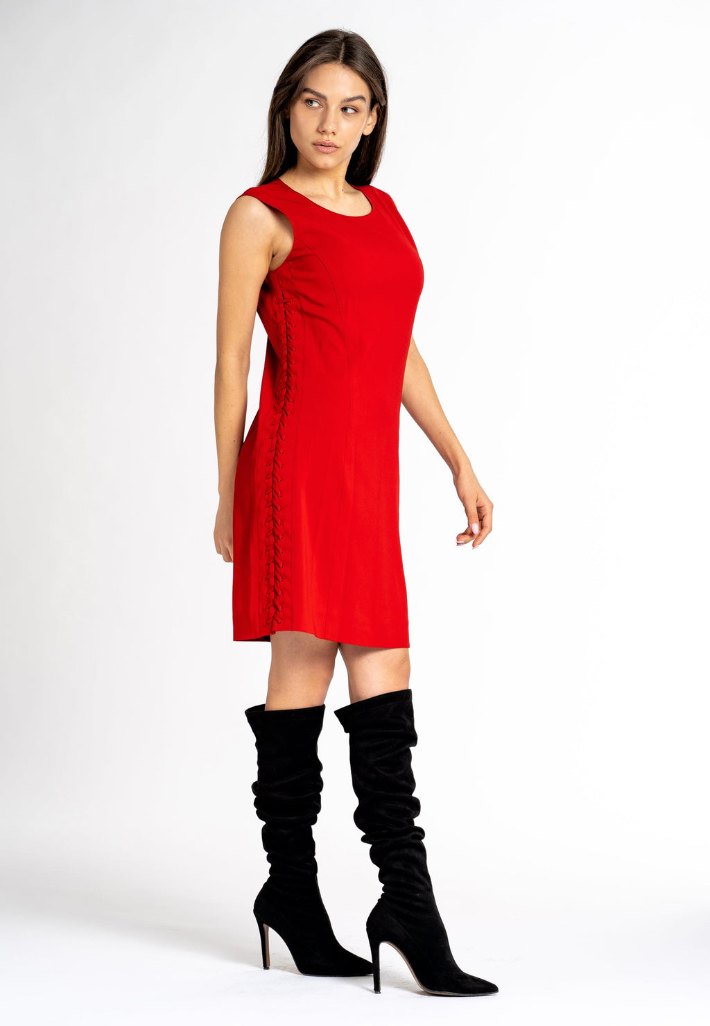 Marta Red Midi Dress with Lace
