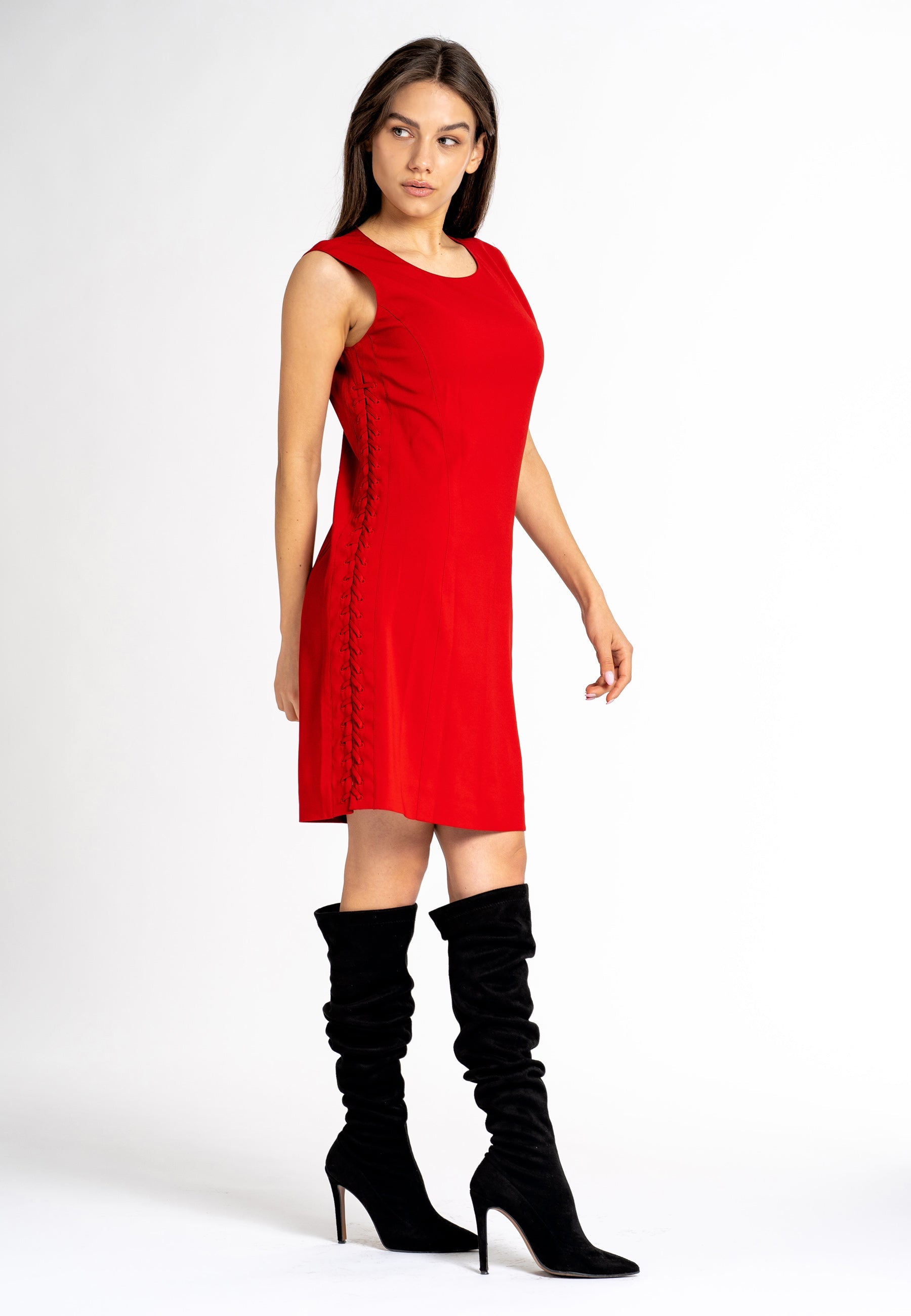 Marta Red Midi Dress with Lace