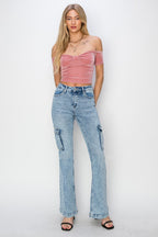 High Rise Cargo Flare Jeans