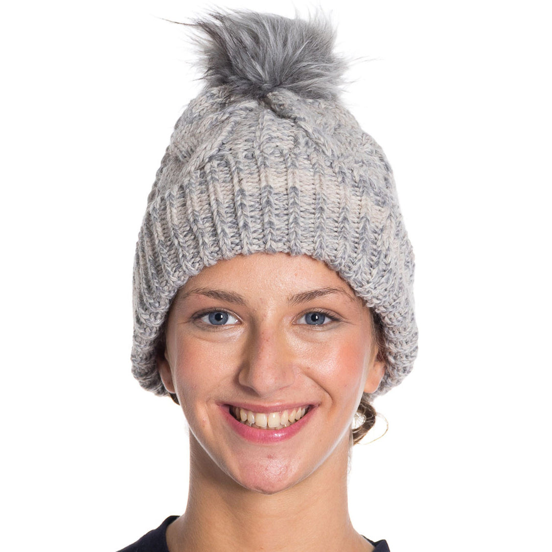 Winter Knitted Slouch Beanie Hat with Pom Pom for Women