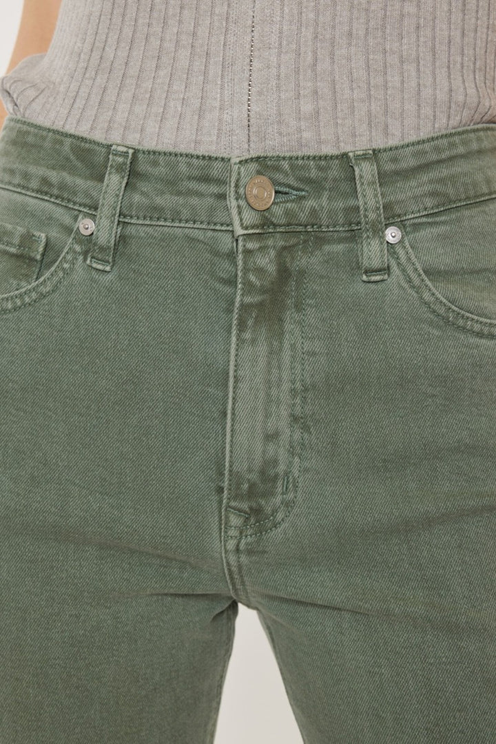 Ultra High Rise Straight Jeans in Olive Green