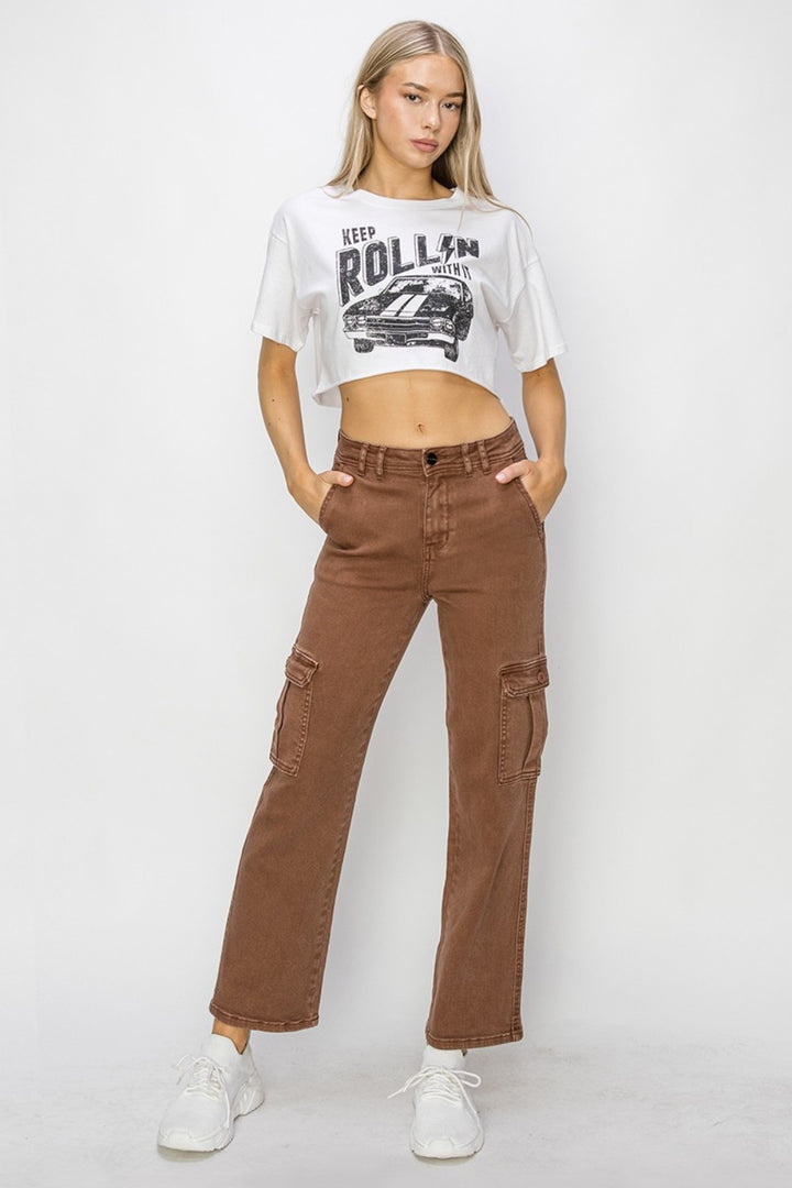 High Rise Cargo Jeans Espresso