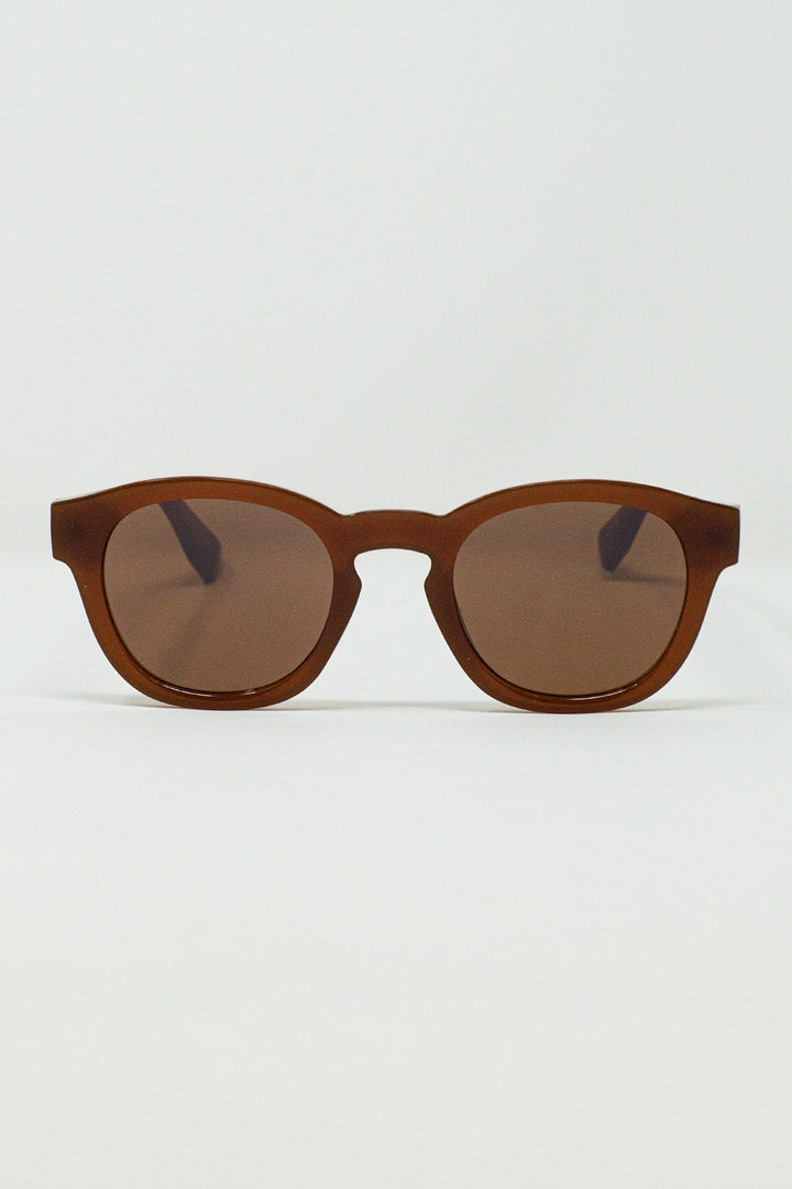 90's Round Sunglasses with Brown Tinted Lenses and Light Brown Frame