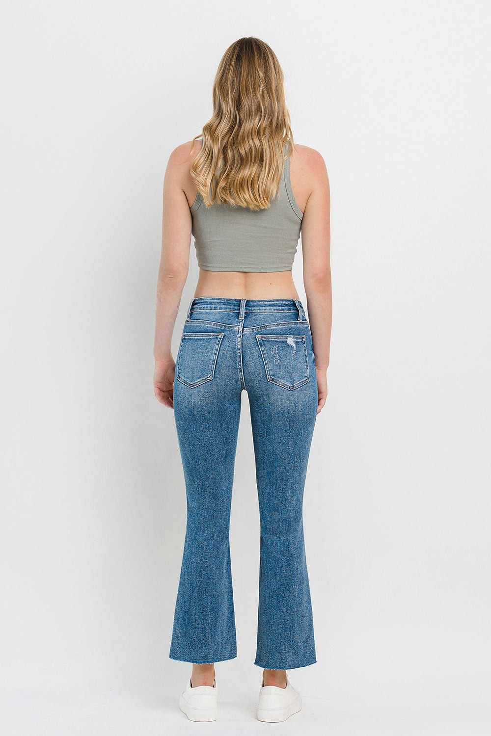 Full Size Mid Rise Distressed Cropped Flare Jeans
