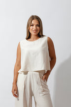 Sleeveless Tank Top & Wide Leg Pants Lounge Set Off White