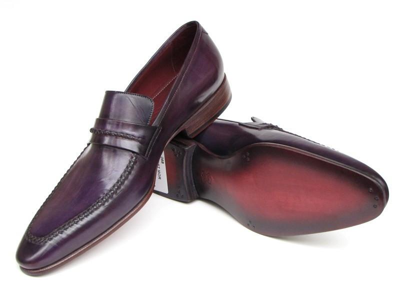 Paul Parkman Men's Purple Loafers Handmade Slip-On Shoes